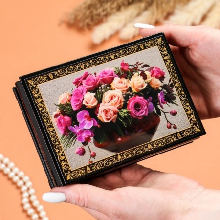 Casket "Orchids with roses", 10 × 14 cm, lacquer miniature-2