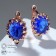 Earrings with rhinestones "Edel" oval lace, blue color in pink gold