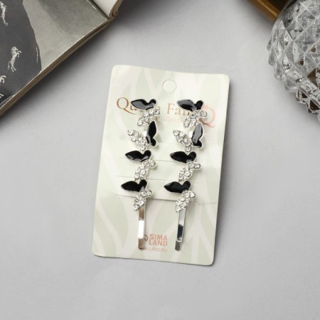 Invisibility for hair "Annabelle" (set 2 pcs) butterfly black, 6.5 cm, silver-2