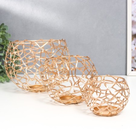 Climber Metal "Loft. Weave" gold set 3 pcs 7x9x9 10x12.5x12.5 13x16x16 cm-1