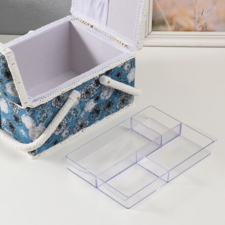 Casket for needlework "Black and white flowers on blue" 19x26x14.5 cm-6