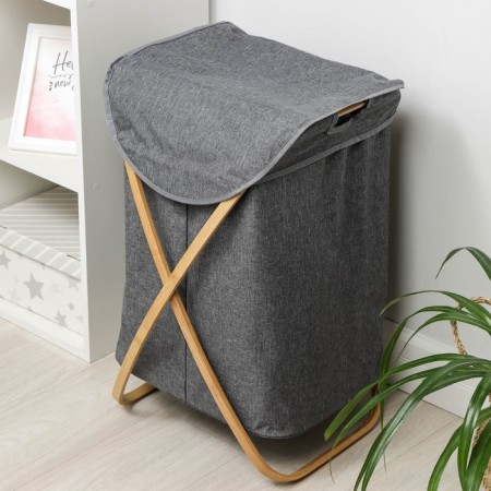 The basket is universal with a lid of the share "Lenon", 37 × 43 × 66 cm, the color is gray-1