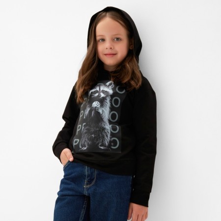 Children's hoodie Minaku: Exclusive Print, Black color, height 122 cm-4