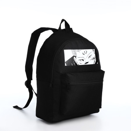 Youth backpack from textiles on the zipper "Anime", pocket, black color-2