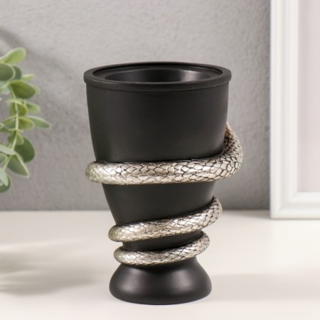 Polystone candlestick for 1 candle "Snake and Cup" silver 11.5x10x14.3 cm-3