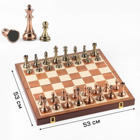 Chess souvenir, wooden board 53 x 53 cm, metal figures