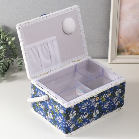 Casket for needlework "Field flowers on blue" 19x26x14.5 cm-2