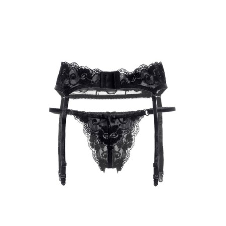 Erolata Tatyana set: a belt for stockings and thongs, black, 50-52-8