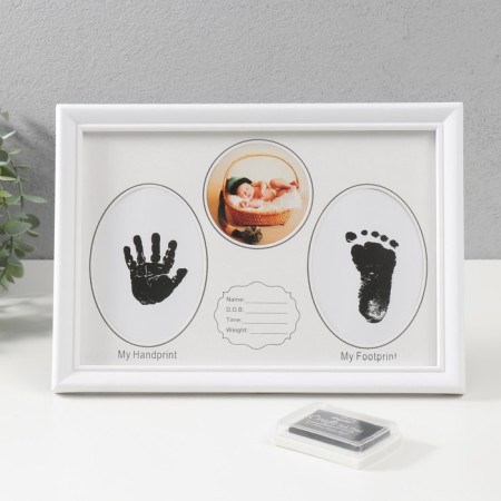 Photo frame plastic for 2 photos 7.5x10 cm with a stamp. Podushka "baby" white 22x27 cm
