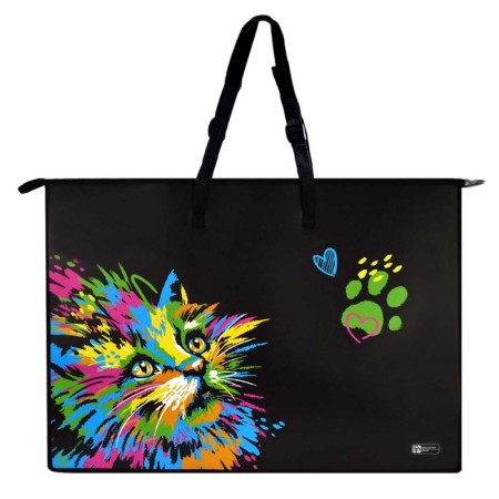 Folder for drawings and drawings A2, 650 x 470 mm, with handles, plastic, lightning from above, Phoenix "Neon Cat" 62515-3