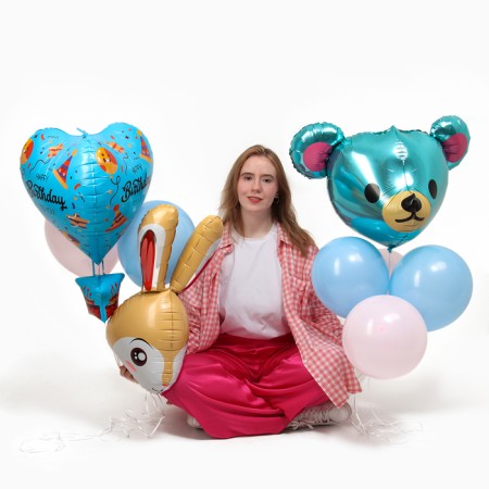 Set of balls "Happy Birthday. Bear and Bunny ”, latex, foil, 9 pcs.-2