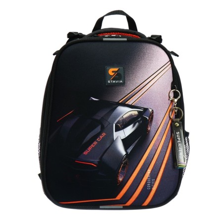 School backpack 38 x 30 x 16 cm, ergonomic back, Stavia "Super Car", black/orange-2