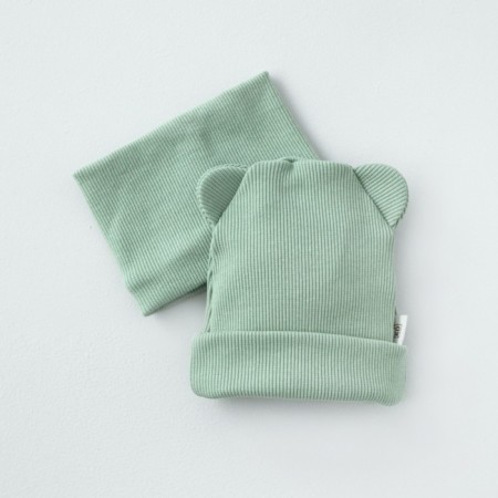 Kinderlitto Piccolino Kinderlitto kit, 2 items: hat, snood, age 3-6 months, wormwood color