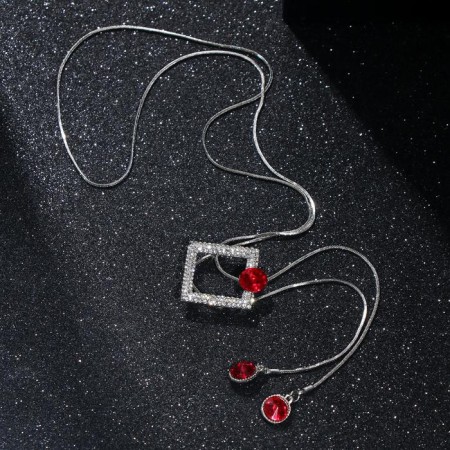 Pendant "Magic" Square and Strazinka, white-red color in silver, 70 cm-2
