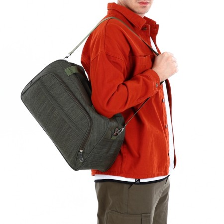 Road bag with lightning, outer pocket, long belt, khaki color-2
