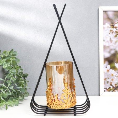 Summary metal, glass per 1 candle "Pyramid" D-7.5 cm, gold, black 9x16.5x31 cm-2