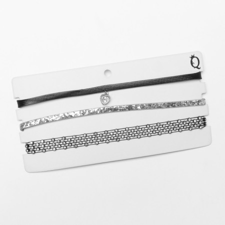 Choker "Trio" Ice Heart (set of 3 pcs.), Black-silver color, 34 cm