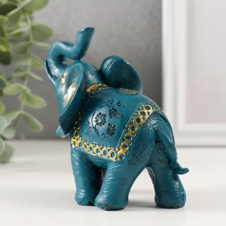 Souvenir Polystone "Blue Elephant with a Golden Pattern on the Popon" MIX 11x11.5x6 cm-3