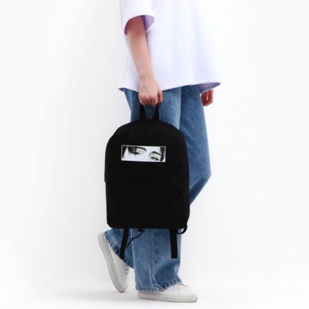 School textile Backpack with anime lacing, 38x29x11 cm, black-12
