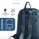 A backpack with a zipper, 5 outer pockets, pencil case, turquoise color
