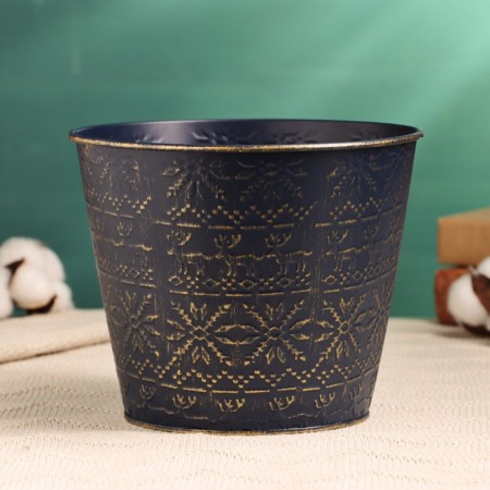 Kashpo "Deer and Snowflakes" blue with gilding, 17x17x14cm-3