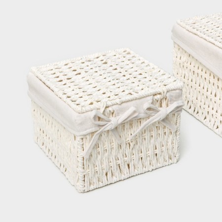A set of handmade interior baskets with a lid LadOM, 2 pcs, size: 20 × 20 × 15 cm, 25 × 25 × 18 cm-5