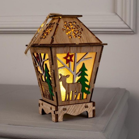 Christmas tree toy "Lantern with a deer", from batteries, a glow of warm white-2