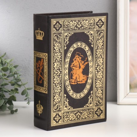 Safe-book wood to the leatherette "ship and storm" 27x18x7 cm