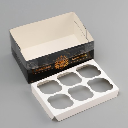 Box for 6 cupcakes with a transparent lid, "best man", 23 × 16 × 10 cm, confectionery packaging-4