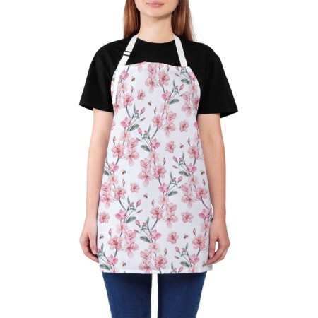 Apron of a kitchen with a photo print "delicate flowers", adjustable, size OS