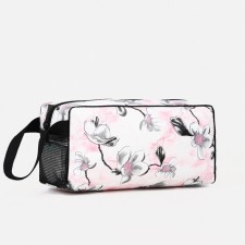Cosmetic bag on a zipper, with a grid, pink color