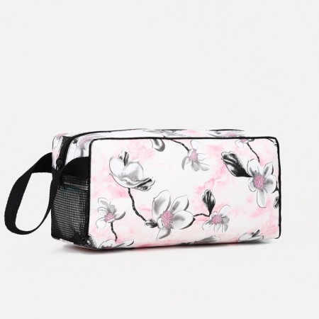 Cosmetic bag on a zipper, with a grid, pink color