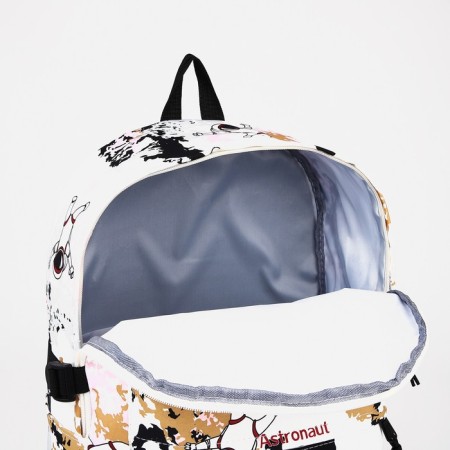 School backpack from textiles, 3 pockets, white/beige color-5