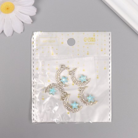 Decor for creativity metal, rhinestones "Month with a star" Gold 2.3x1.4x0.5 cm-3