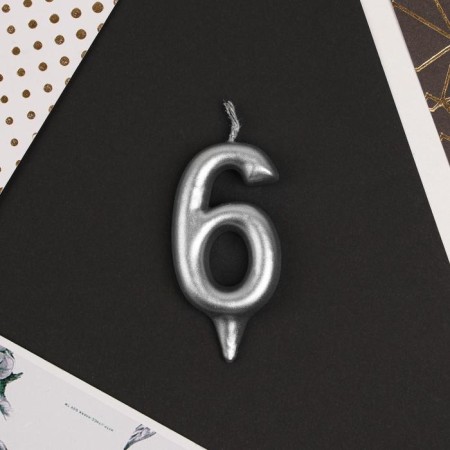 Candle for a cake, number "6", silver.-3
