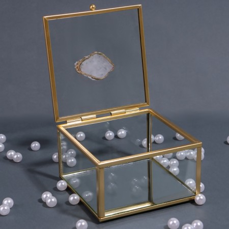 Organizer for storage "Mountains", with a lid, glass, with a mirror -bottom, 1 section, 10 × 10 × 6 cm, the color is transparent/copper-5