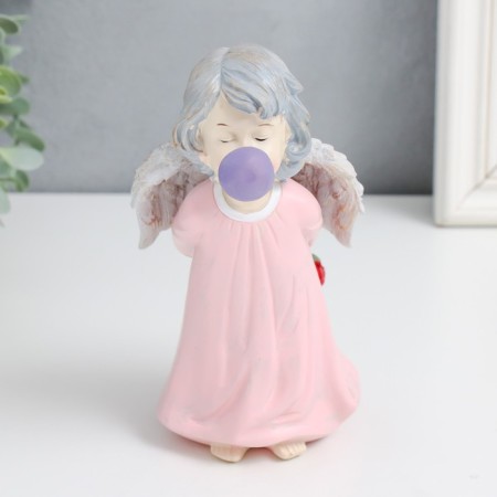 Souvenir Polystone "Angel with a rose, pouts a bubble" 8x8x18 cm-1