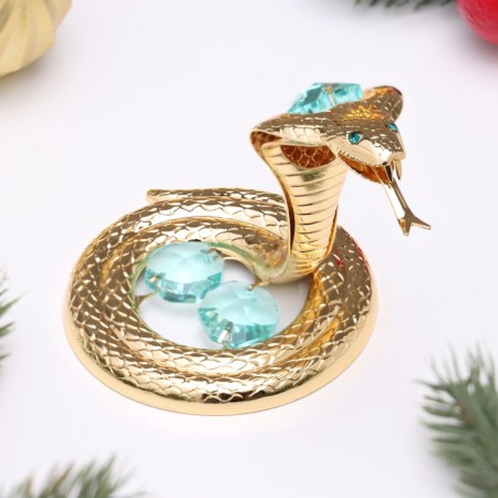 New Year. Souvenir snake, metal, glass, green crystals 5.5x8x6.5 cm-3