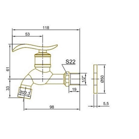 Bronze de Luxe 21599/2 tap for one water, one -rod, nozzle for a hose, brass, bronze-1