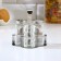 A set of glass spices on a stand, 4 items: a solo, a lobby, a napkin, a tank capacity