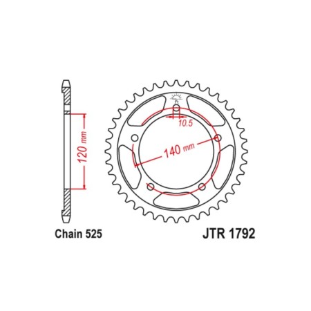 Leader star jt sprockets jtr1792-43, chain 525, 43 teeth