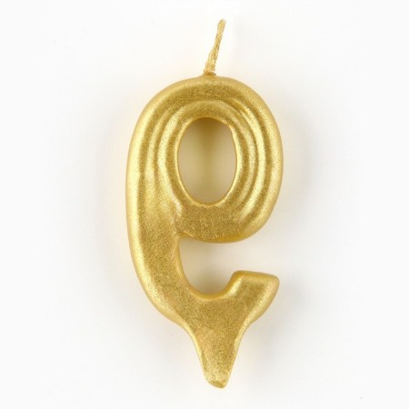 Candle for the cake, the number "9", gold.