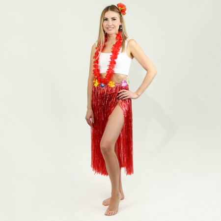 Hawaii set "Tropics": skirt, clamp, wreath, red color
