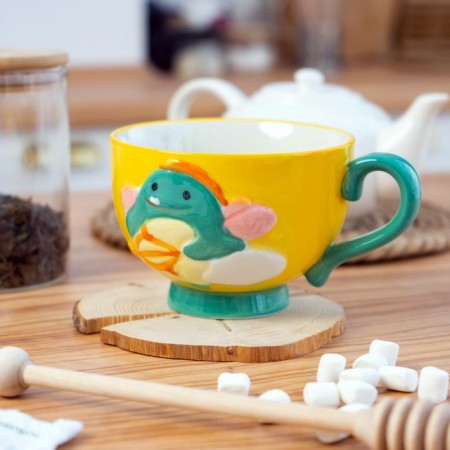Ceramic mug "Cupid Dino", 400 ml, yellow color