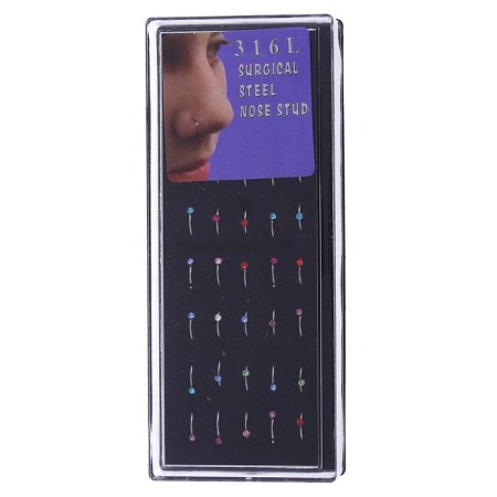 Pierce in the nose (nostille) “rhinestones”, bent, l = 10mm, set 40pcs, mix color in silver-2