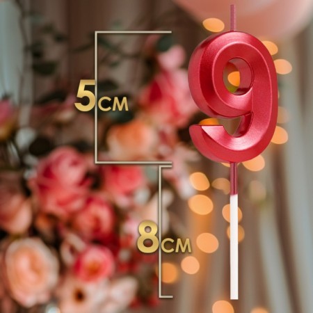 Candle in the cake on the skewer "Fine", the number "9", 5 cm, red-1