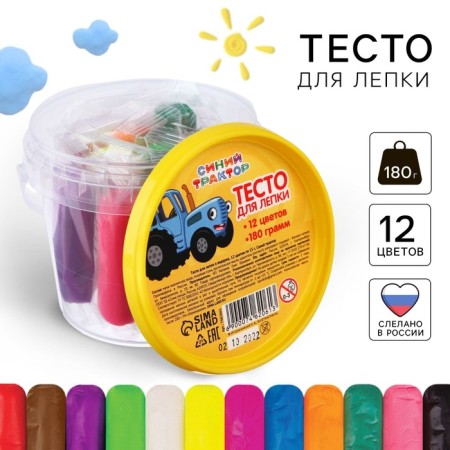 Modeling dough, 12 colors, 15 g each, blue tractor