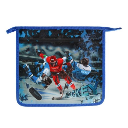 Folder for notebooks A5, 245 x 230 x 80 mm (extra capacity), zipper from above, "hockey players", (voluminous 3D risun with a metallic effect), laminated cardboard/textiles-5