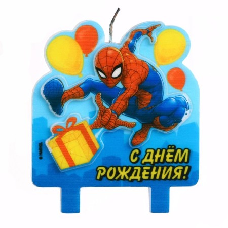 Candle in the cake "Happy Birthday!", 3-D Print, Spider-Man, 8 × 8 cm-1