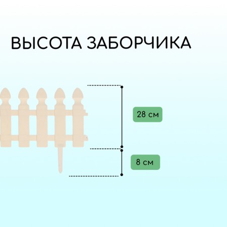 Decorative fence, 30 × 200 cm, 4 sections, plastic, white, "picket fence"-2